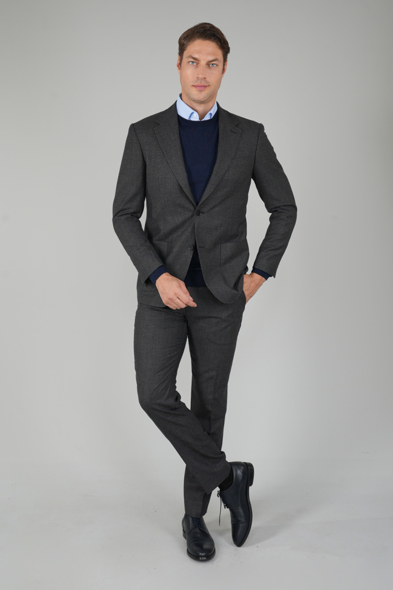 Erkek Mono Yaka Çift Yırtmaçlı 6 Drop Antrasit Takım Elbise - 5
