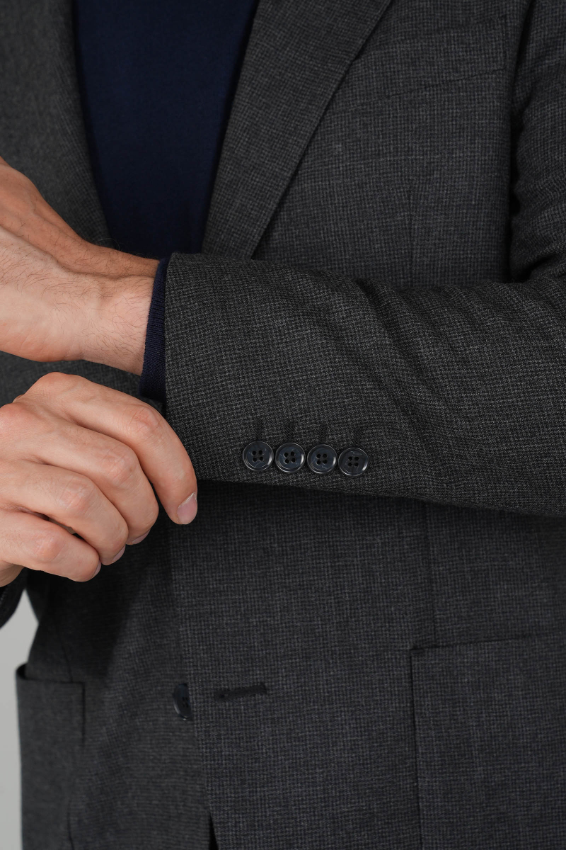 Erkek Mono Yaka Çift Yırtmaçlı 6 Drop Antrasit Takım Elbise - 4