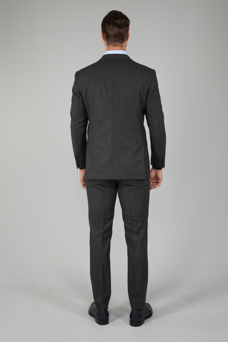 Erkek Mono Yaka Çift Yırtmaçlı 6 Drop Antrasit Takım Elbise - 2