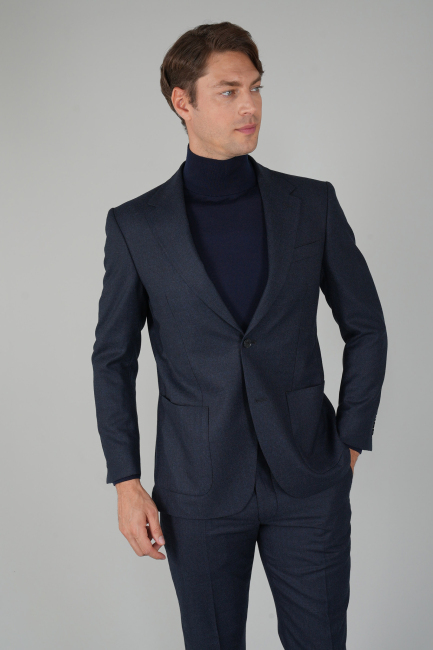 Erkek Mono Yaka Çift Yırtmaçlı 6 Drop Lacivert Takım Elbise - 3