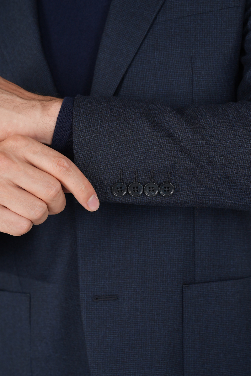 Erkek Mono Yaka Çift Yırtmaçlı 6 Drop Lacivert Takım Elbise - 5