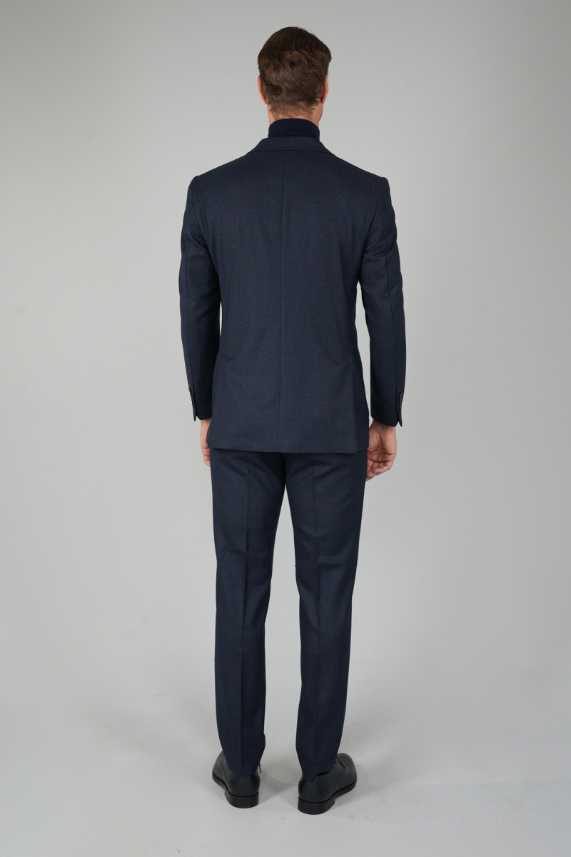 Erkek Mono Yaka Çift Yırtmaçlı 6 Drop Lacivert Takım Elbise (1)