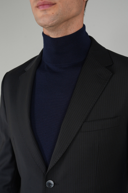 Erkek Mono Yaka Çift Yırtmaçlı 6 Drop Siyah Ceket  - 4