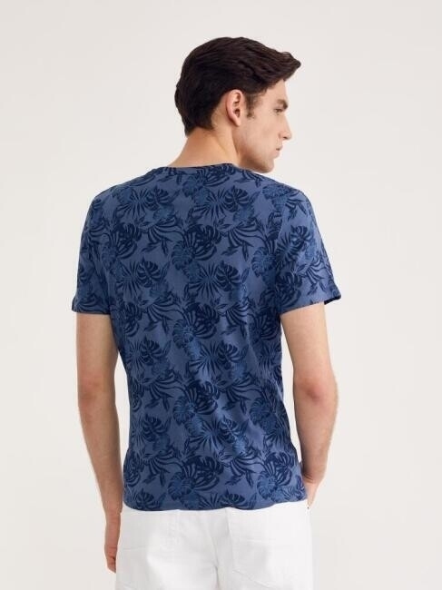 Bisse Men’s O Neck Leaves-Printed T-Shirt TSSL21Y21302 INDIGO. 2