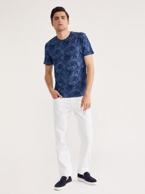 Bisse Men’s O Neck Leaves-Printed T-Shirt TSSL21Y21302 INDIGO. 5