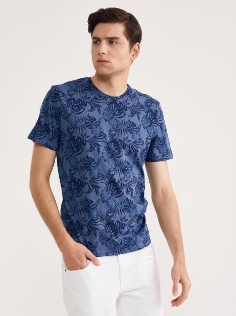 Bisse Men’s O Neck Leaves-Printed T-Shirt TSSL21Y21302 INDIGO. 4