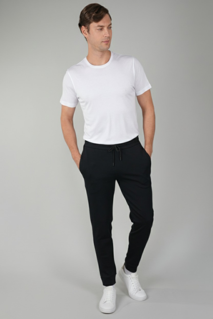 Erkek Pamuk Likralı Siyah Eşofman Altı - 5