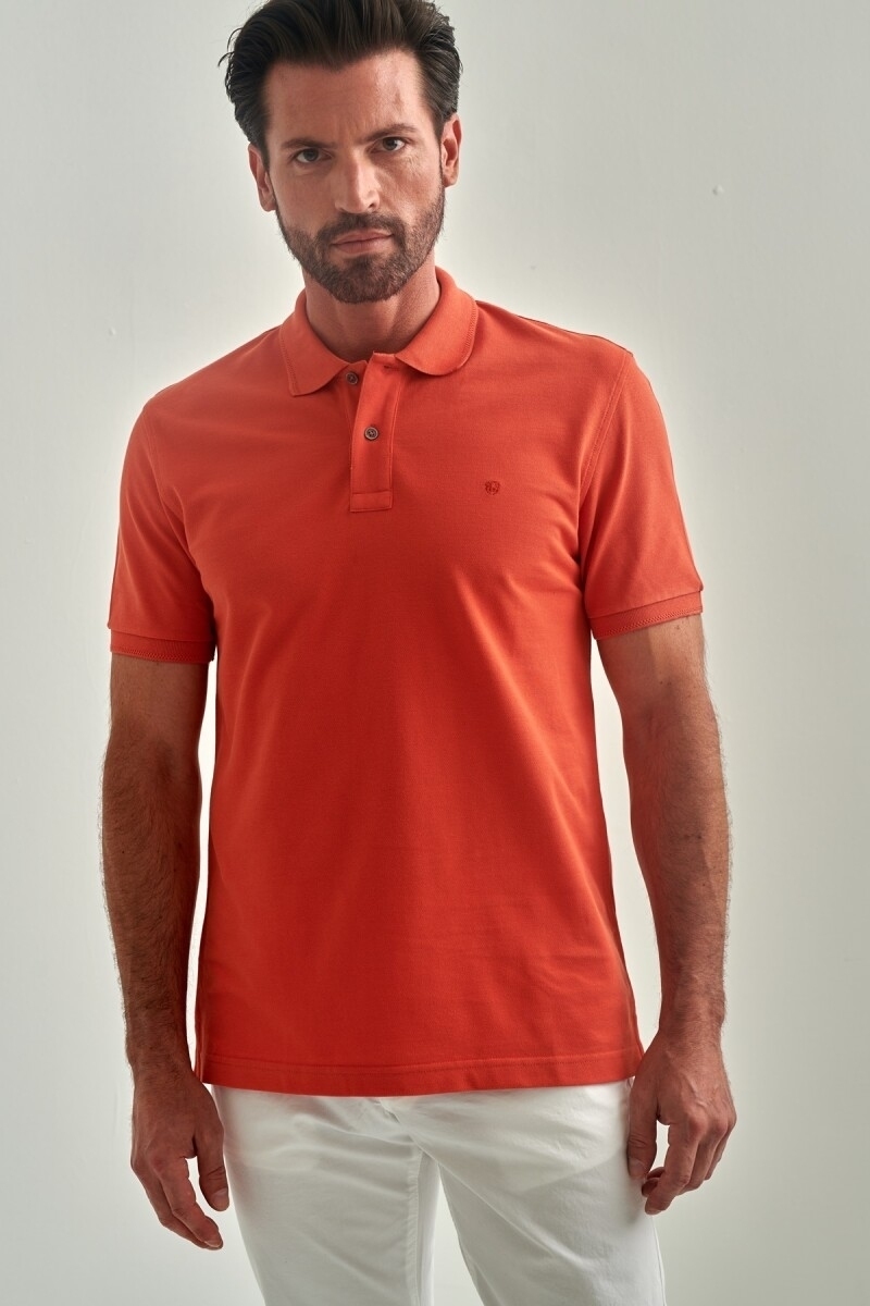 Regular Fit Petek Polo Yaka Basic Oranj Erkek T-shirt