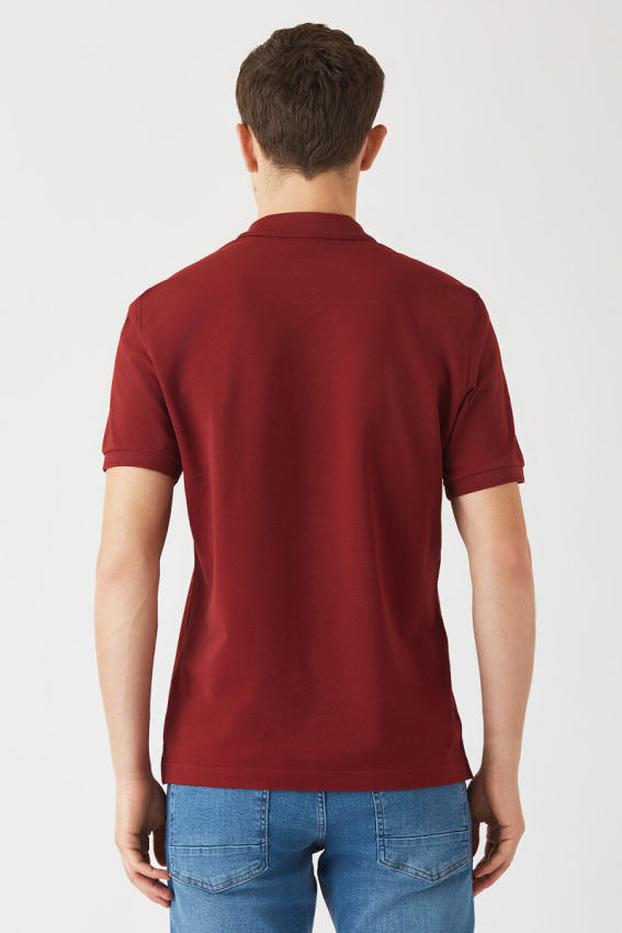 Regular Fit Petek Polo Yaka Basic Bordo Erkek T-Shirt - 2
