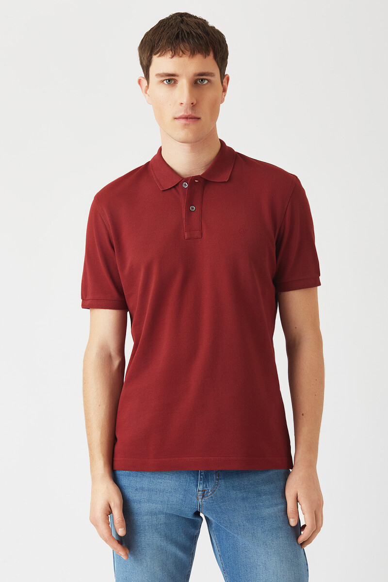 Regular Fit Petek Polo Yaka Basic Bordo Erkek T-shirt