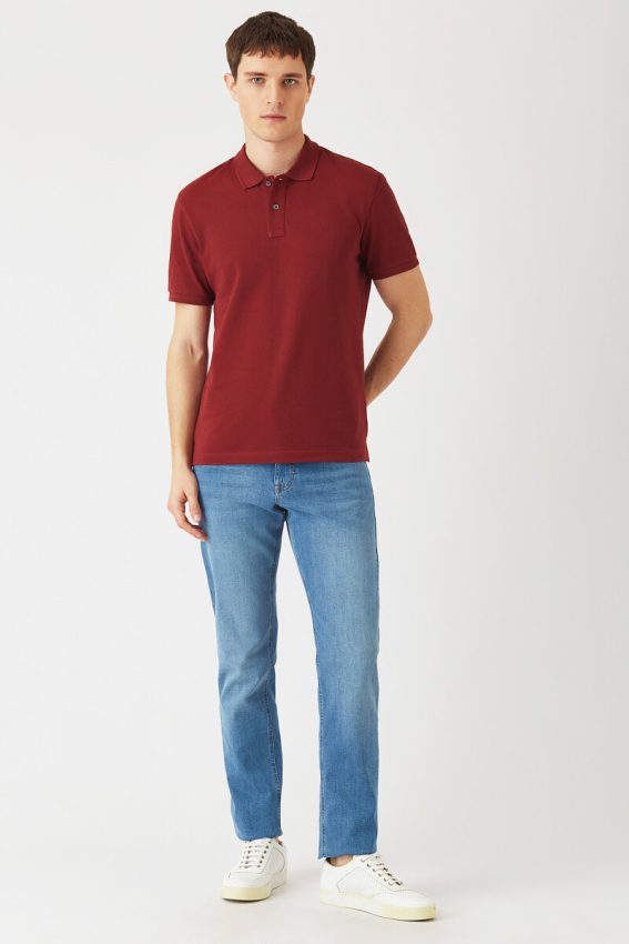 Regular Fit Petek Polo Yaka Basic Bordo Erkek T-Shirt - 4
