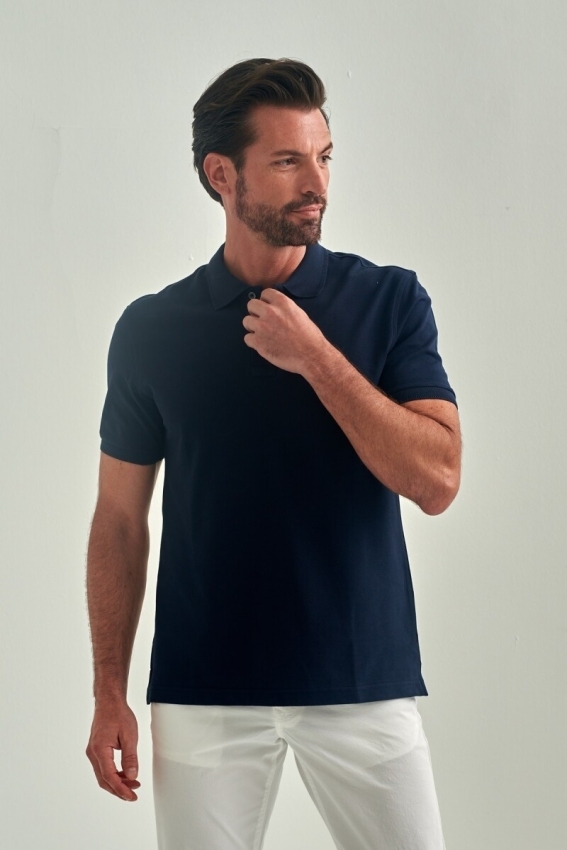 Regular Fit Petek Polo Yaka Basic Lacivert Erkek T-Shirt - 3