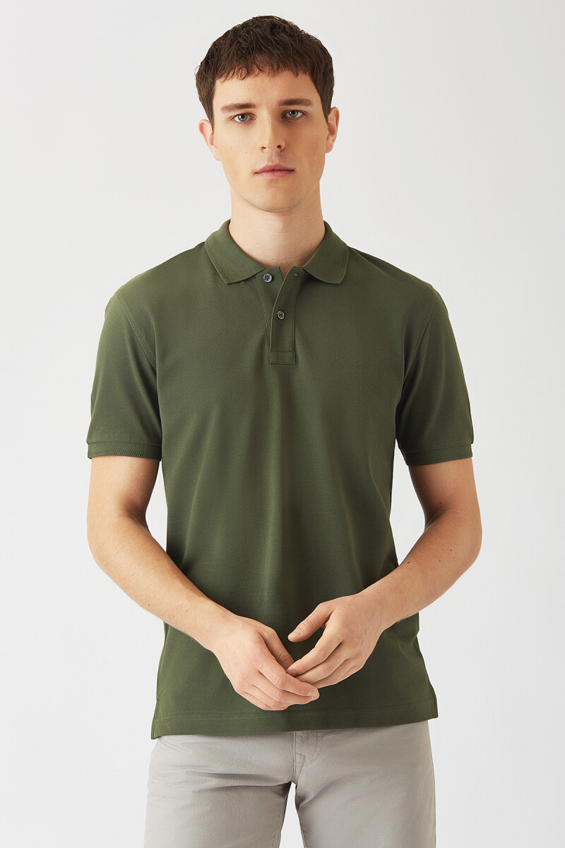Erkek Petek Yakalı Basic Regular Fit T-shirt Haki