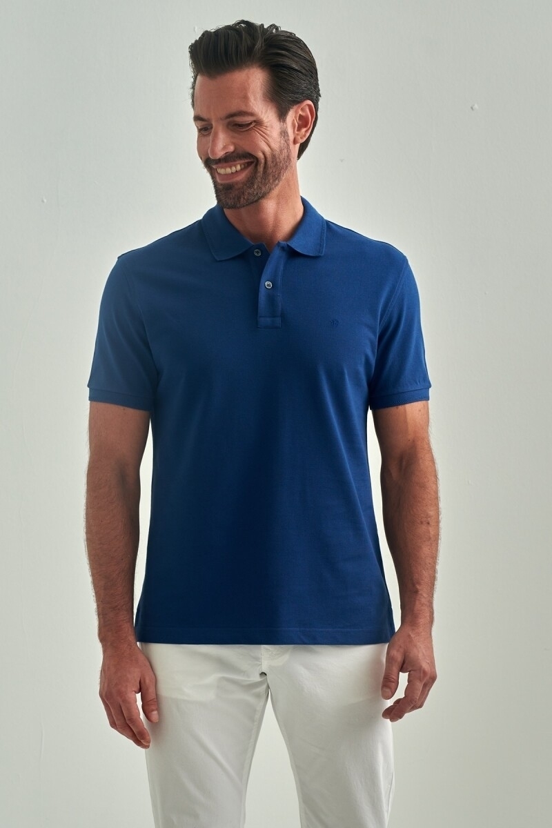 Erkek Petek Yakalı Basic Regular Fit T-shirt Indıgo
