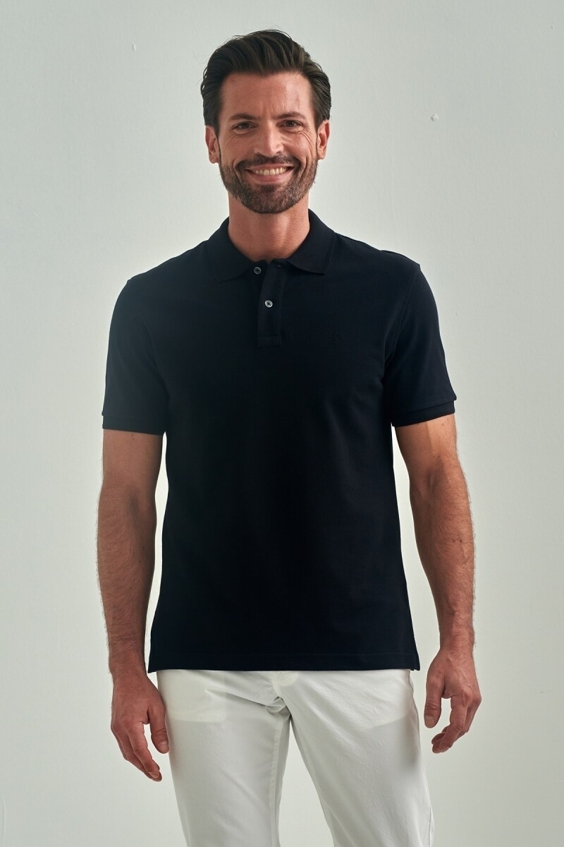 Regular Fit Petek Polo Yaka Basic Siyah Erkek T-shirt