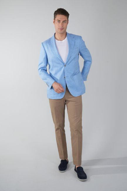 Erkek Platinum Regular Fit Keten Ceket Açık Mavi - 5