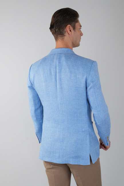 Erkek Platinum Regular Fit Keten Ceket Açık Mavi - 2