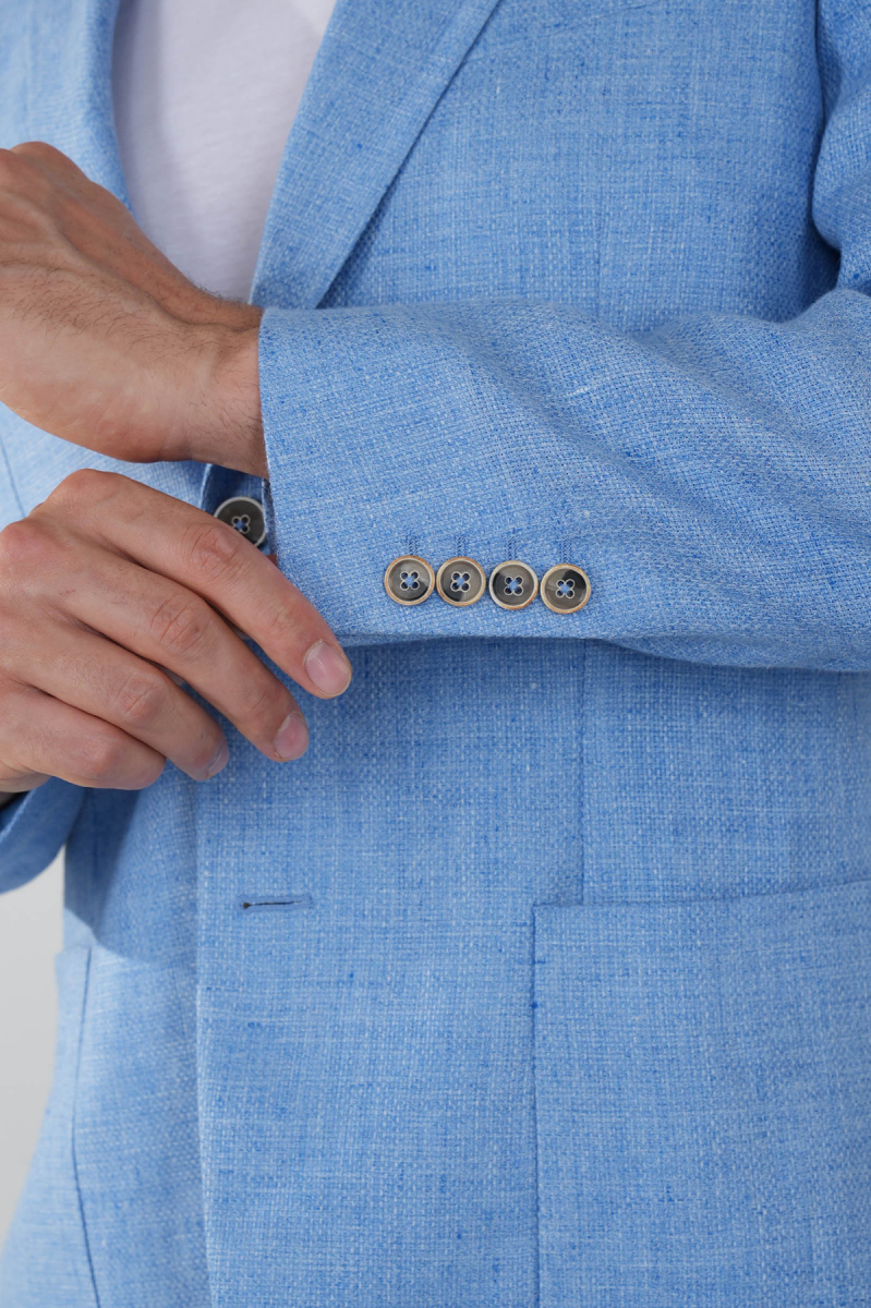 Erkek Platinum Regular Fit Keten Ceket Açık Mavi - 3