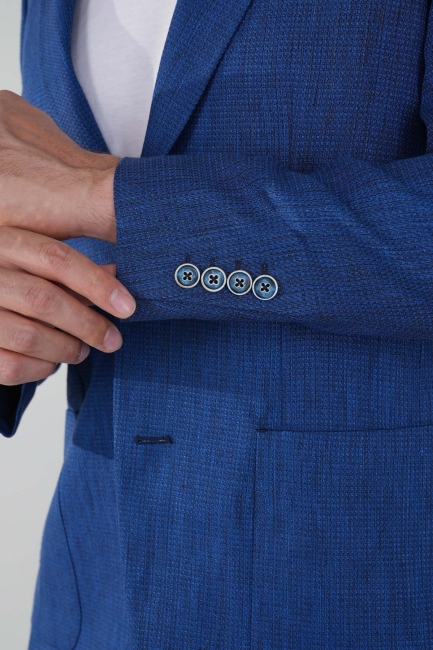 Erkek Platinum Regular Fit Keten Ceket Lacivert - 3