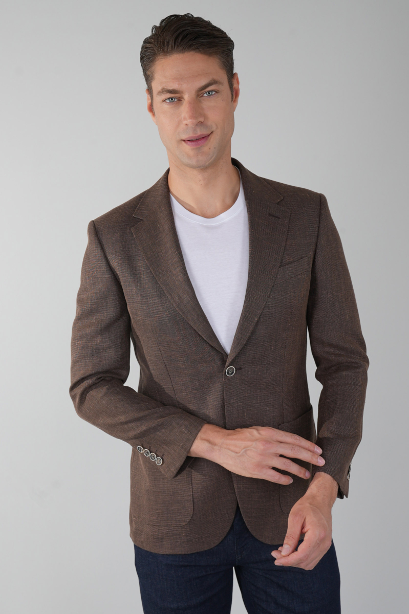 Erkek Platinum Regular Fit Torba Cep Yün Ceket Kahve - 1