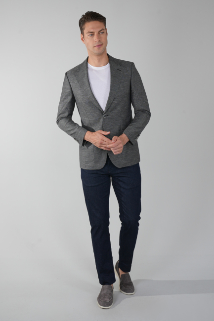 Erkek Platinum Regular Fit Torba Cep Yün Ceket Siyahh - 5