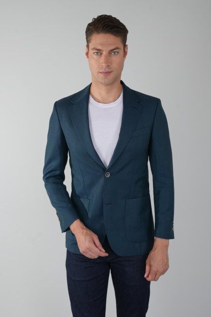 Erkek Platinum Regular Fit Torba Cep Yün Koyu Yeşil Ceket - 1