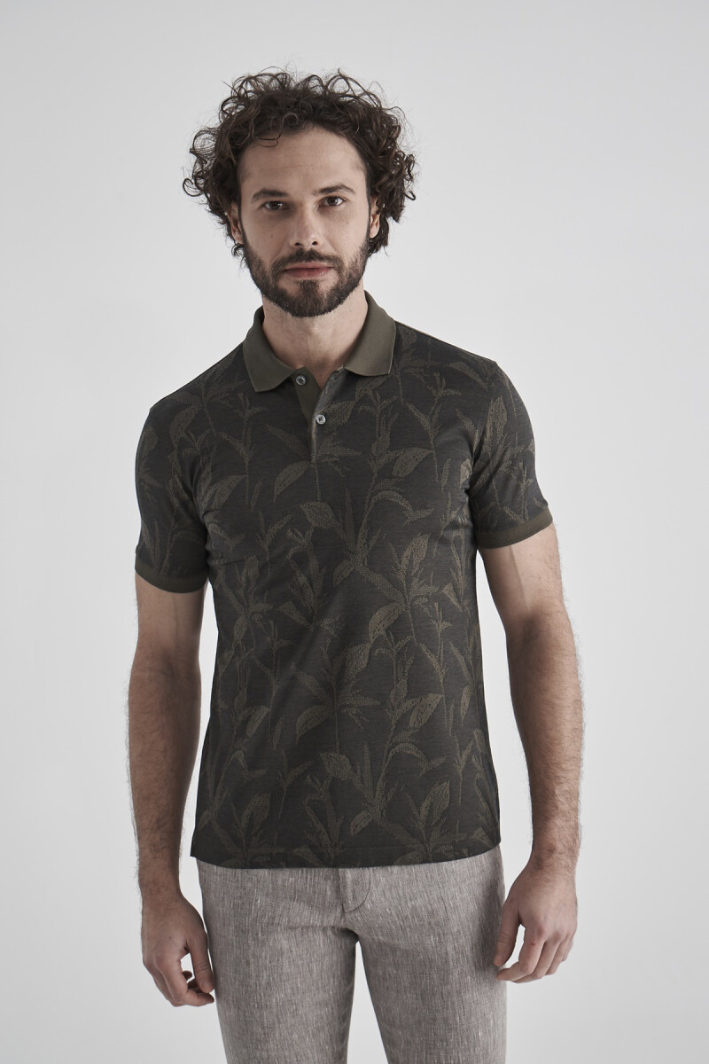 Merserize Jakar Polo Yaka Haki Erkek T-shirt