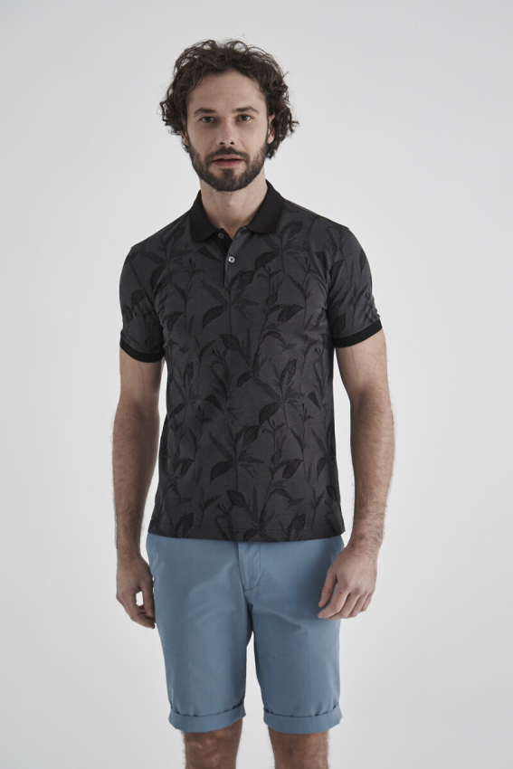 Merserize Jakar Polo Yaka Siyah Erkek T-Shirt - 1
