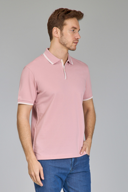 Erkek Polo Yaka Düğmeli Tshirt Pembe - 4