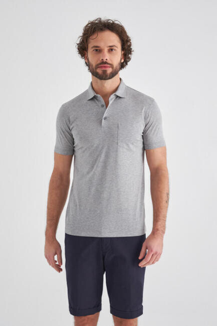 Regular Fit Petek Polo Yaka Basic Gri Erkek T-Shirt - 1