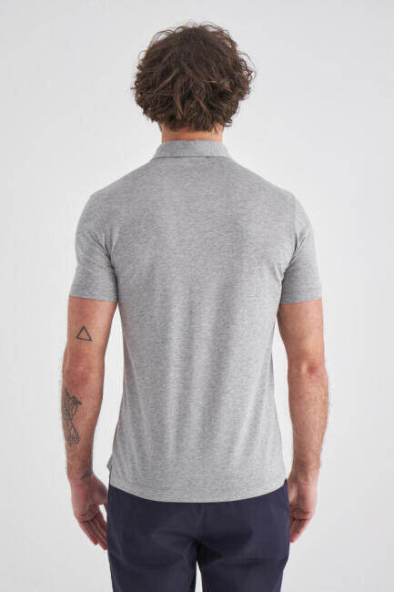 Regular Fit Petek Polo Yaka Basic Gri Erkek T-Shirt - 2