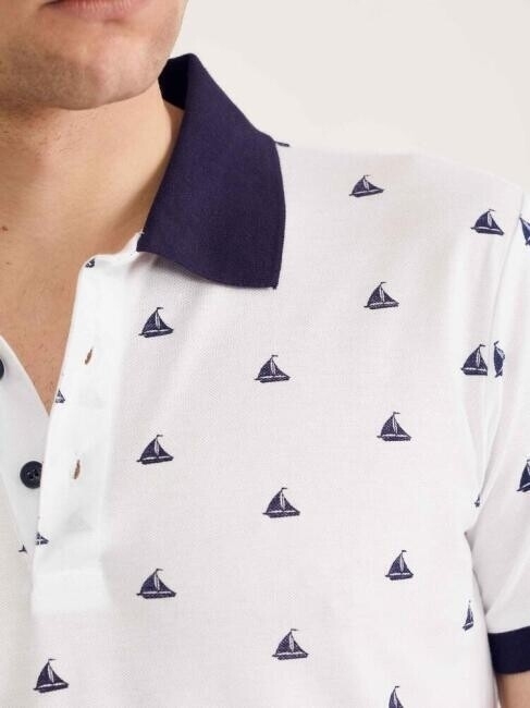 Bisse Erkek Polo Yaka Tekne Baskılı Pike T-Shirt BEYAZ. 3 Bisse Erkek Polo Yaka Tekne Baskılı Pike T-Shirt BEYAZ. 3