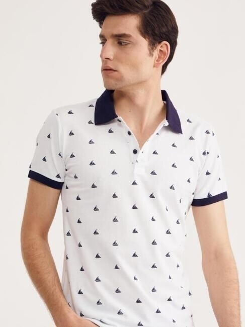 Bisse Erkek Polo Yaka Tekne Baskılı Pike T-Shirt BEYAZ. 1 Bisse Erkek Polo Yaka Tekne Baskılı Pike T-Shirt BEYAZ. 1