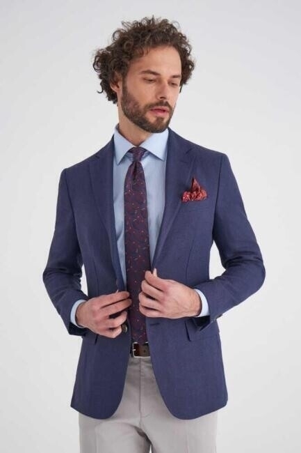 Platinium Dokulu Regular Fit Lacivert Erkek Ceket