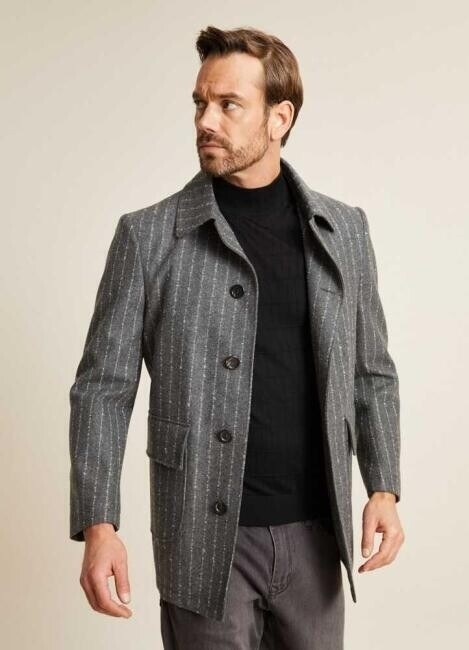 Erkek Regular Fit Çizgili Platinum Kaban Gri - 5