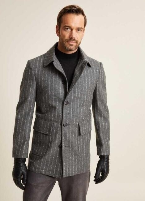 Erkek Regular Fit Çizgili Platinum Kaban Gri - 3