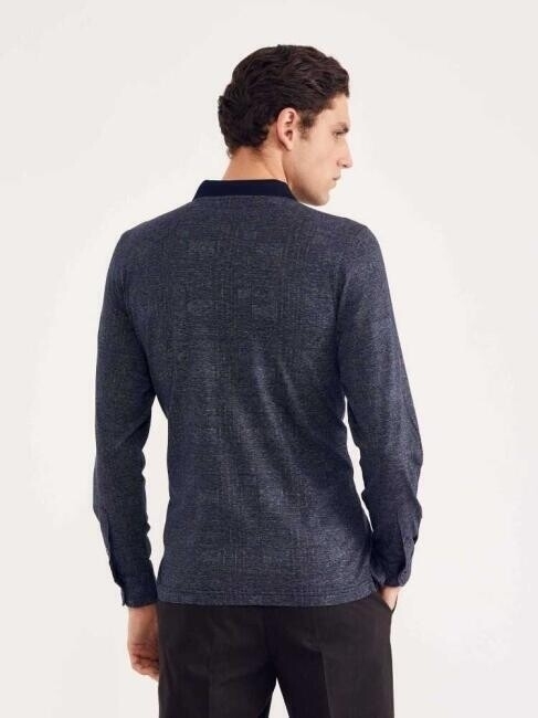 Regular Fit Desenli Polo Yaka Lacivert Erkek Sweatshirt