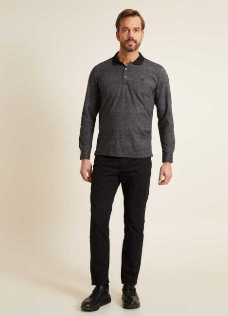 Bisse Men’s Regular Fit Patterned Polo Sweatshirt SW20K20202 BLACK. 5