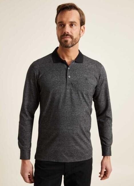 Regular Fit Desenli Polo Yaka Siyah Erkek Sweatshirt