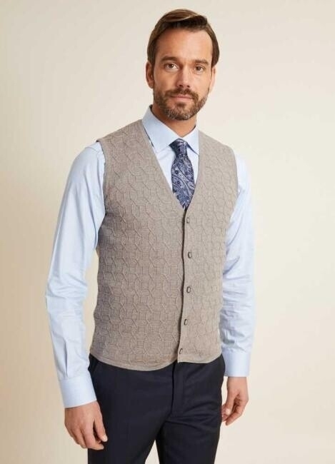 Regular Fit Desenli Vizon Erkek Triko Yelek - 5