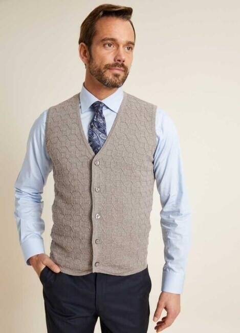 Regular Fit Desenli Vizon Erkek Triko Yelek - 3