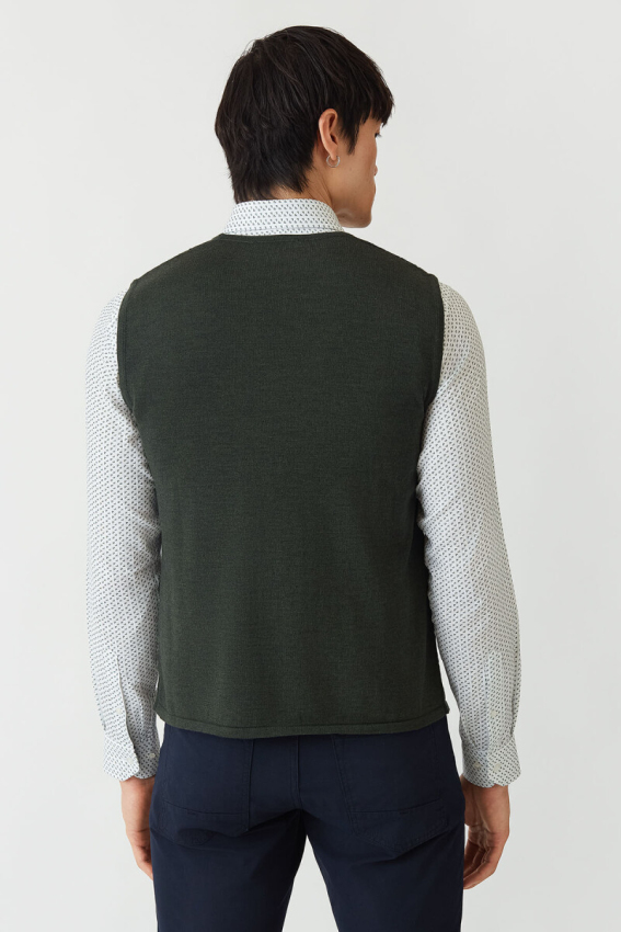Regular Fit Desenli Haki Erkek Triko Yelek - 2