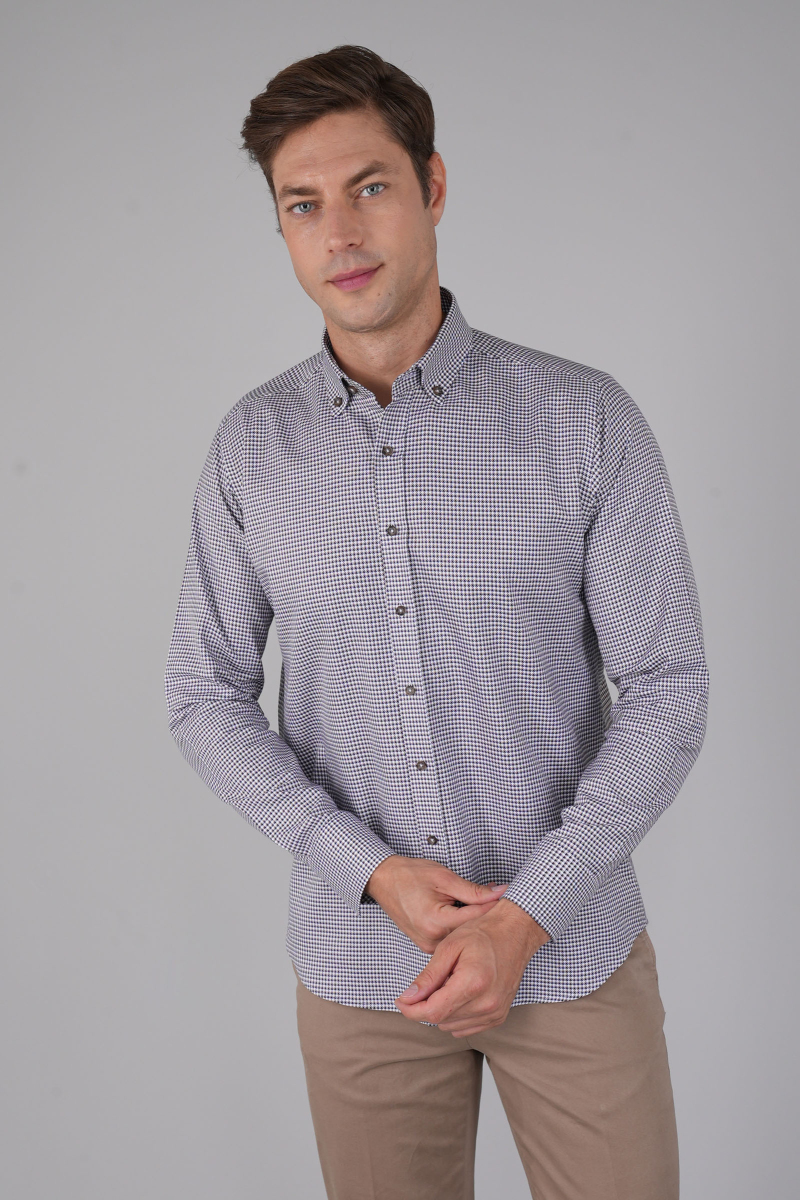 Erkek Regular Fit Desenli Uzun Kollu Gömlek - 1