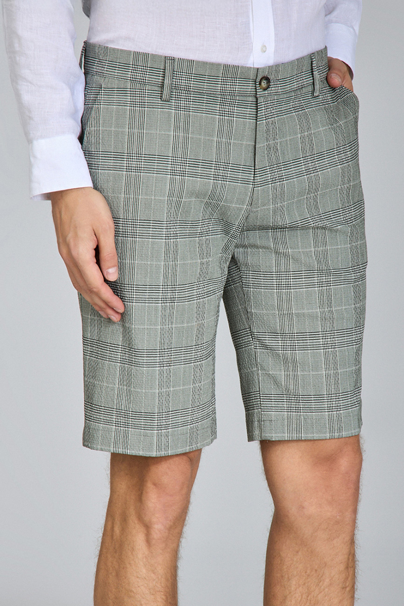 Regular Fit Haki Ekoseli Bermuda Erkek Şort - 5
