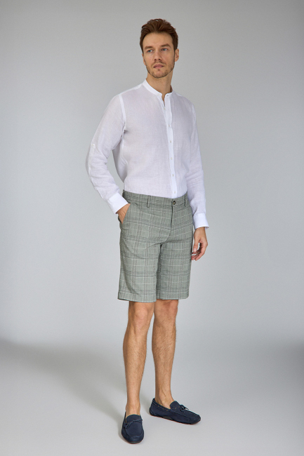 Regular Fit Haki Ekoseli Bermuda Erkek Şort - Bisse (1)
