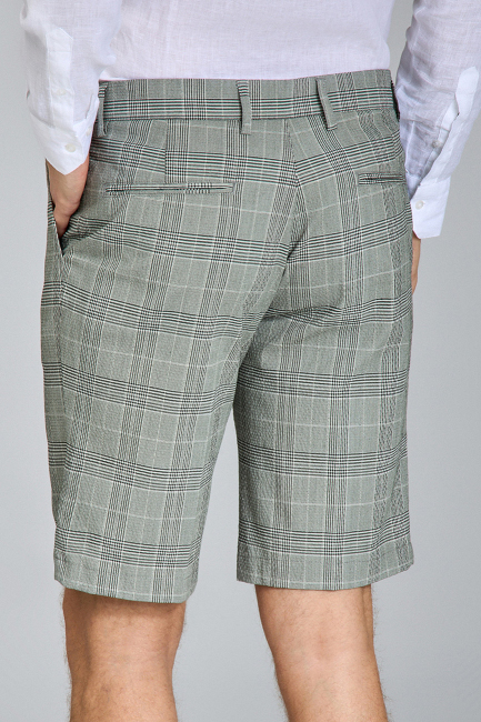 Regular Fit Haki Ekoseli Bermuda Erkek Şort - 4