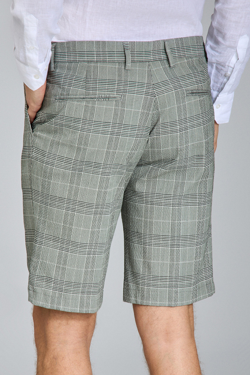 Regular Fit Haki Ekoseli Bermuda Erkek Şort - 4
