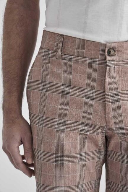 Erkek Regular Fit Ekoseli Somon 4 Cepli Bermuda Şort - 3