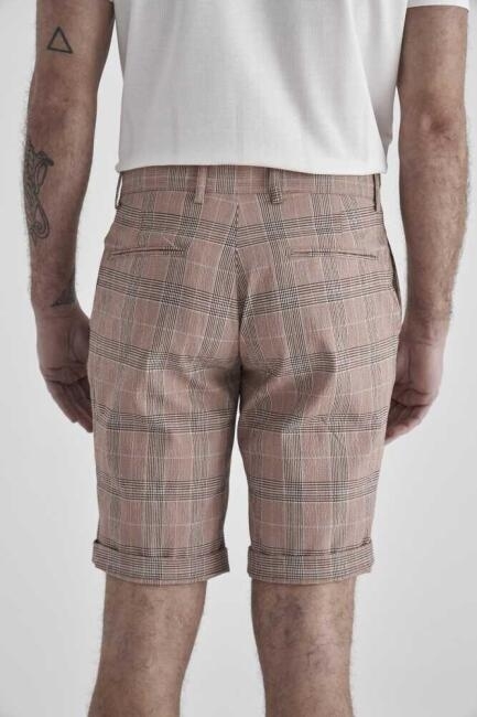 Erkek Regular Fit Ekoseli Somon 4 Cepli Bermuda Şort - 4