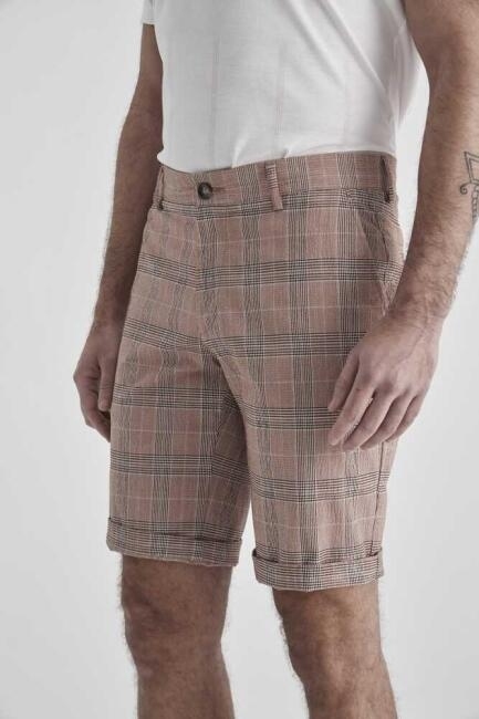 Regular Fit 4 Pockets Plaid Salmon Bermuda Men's Shorts